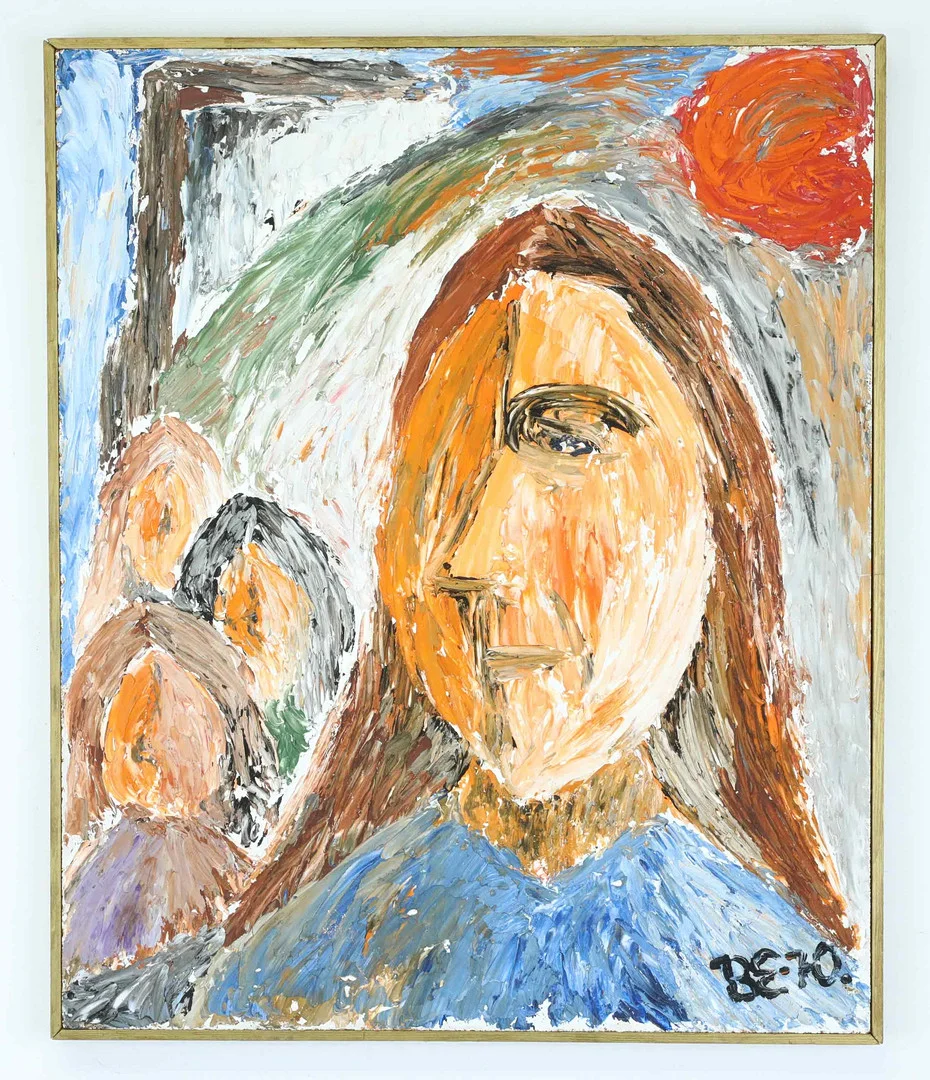 BISSE THOFELT (1939-2010). olja på duk, Figurkomposition, signerad, daterad 70. — Paintings — Hälsinglands Auktionsverk