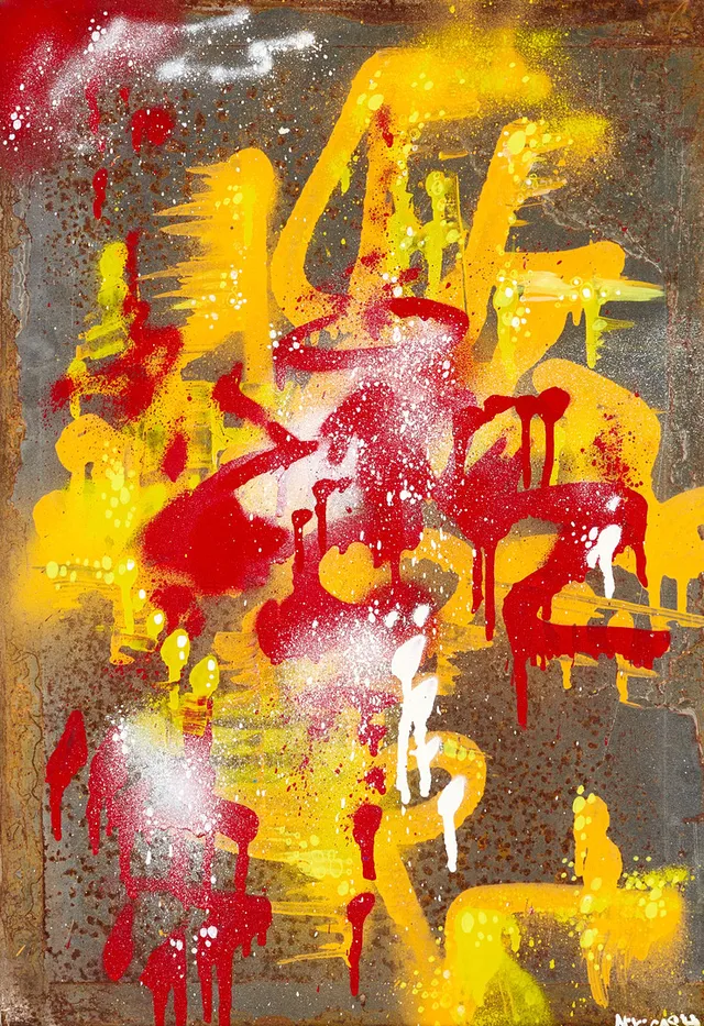 NIKI CASH (FÖDD 1973). Komposition, signerad Niki Cash, daterad a tergo 24/01, mixed media/graffiti på plåt.
