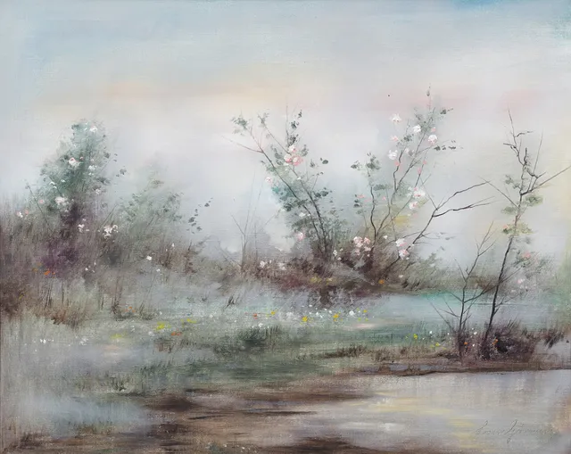 LASSE GÖRANSSON. "Törnbuskar på Järvafältet", olja på duk, signerad.