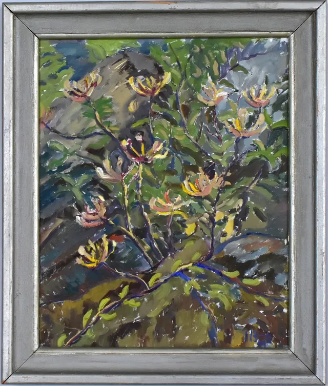 IVAN BROBERG. oljemålning på duk, kaprifol.