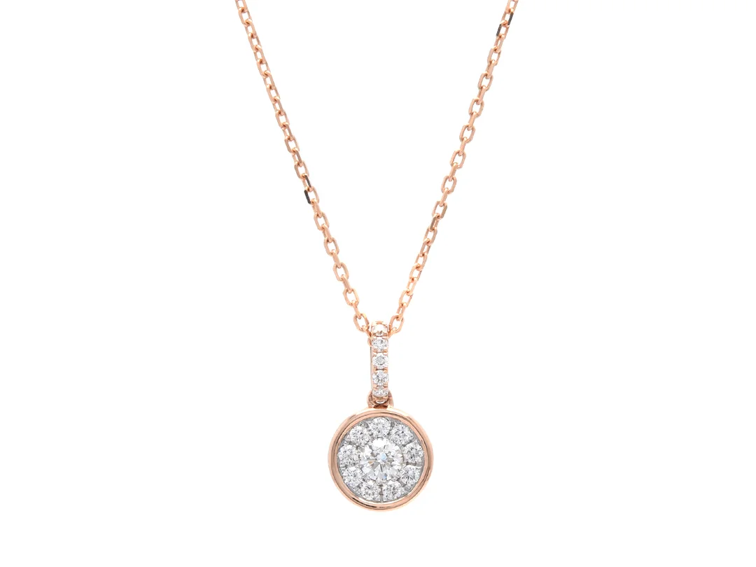 HÄNGE/KEDJA, 18K roséguld, briljanter 0,27 ctv, ca W/S, längd 44 cm, vikt 2,4 g. — Smycken/Hänge med kedja — Kaplans