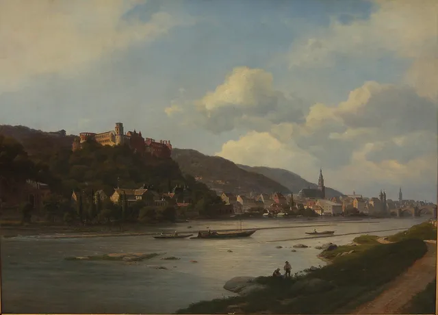 GEORG EMIL LIBERT (1820-1908). Vy över Heidelberg slott. Olja på duk.