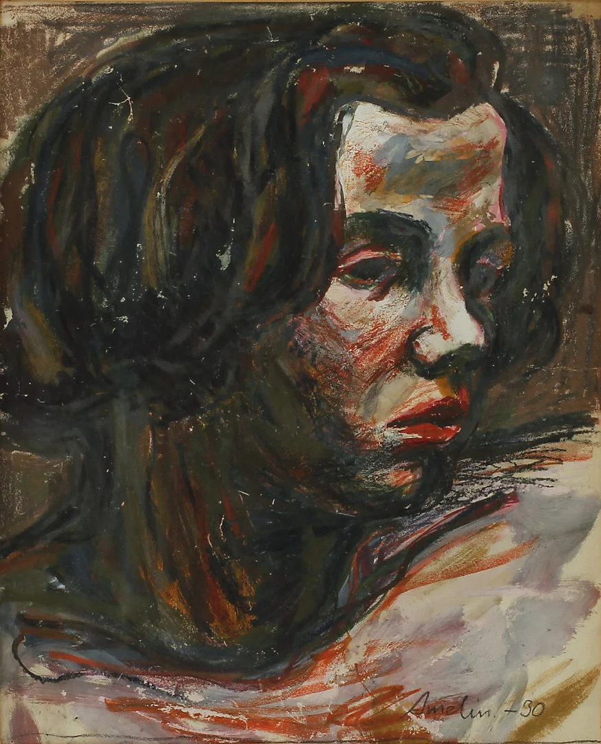ALBIN AMELIN. Kvinnoporträtt. Blandteknik, signerad och daterad 30. — Paintings — Göteborgs Auktionsverk