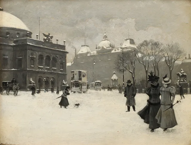 PAUL FISCHER. "Kongens Nytorv". Olja på pannå.