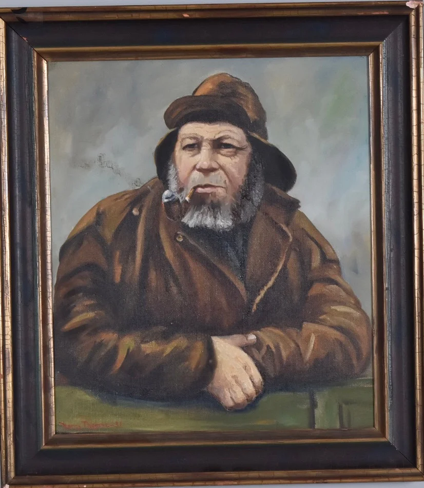 HARRY THOMSE. oljemålning på duk, fiskare i sydväst. — Paintings — Halmstads Auktionskammare