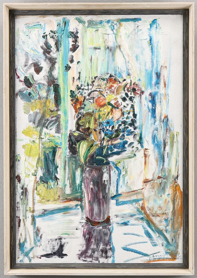 DAGNY CASSEL. Blomsterstilleben vid fönster.