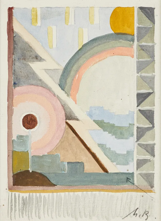 MARTHE BOHM (Warnsdorf/Böhmen 1898-1972), Plangeometrisk komposition, monogramsignerad MB, 1920-tal, gouache.