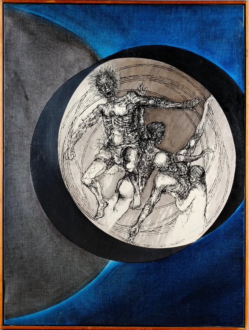 SVEN INGE HÖGLUND. ”Flykt II”, olja på duk, signerad, 1965. — Paintings — Wickmans