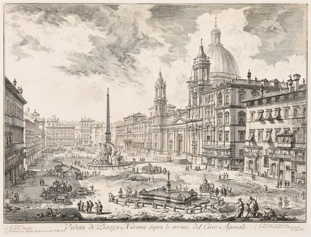 GIOVANNI BATTISTA PIRANESI. "Veduta di Piazza Navona sopra le rovine del Circo Agonale".