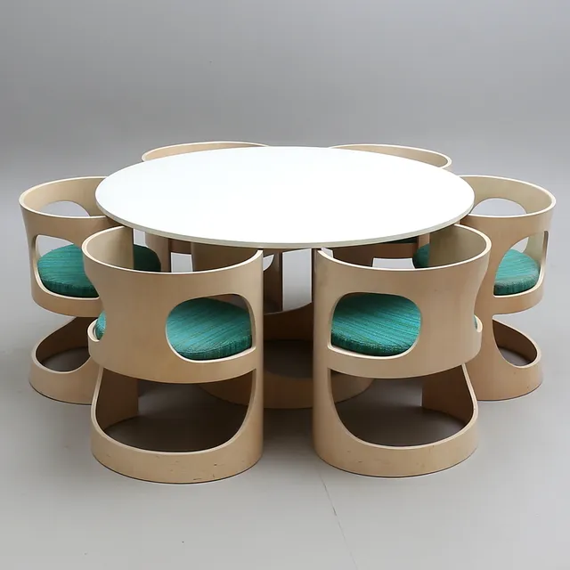 ARNE JACOBSEN. Dining furniture, 7 parts, "Prepop" for ASKO, designed in 1968.