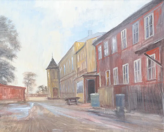 GUSTAV FOGELBERG. Olja på duk, motiv från Östra Storgatan 33, jönköping.