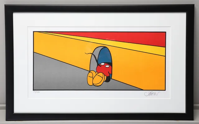PETTER THOEN. Litografi, "Äntligen hemma", signerad, numrerad 203 x 290.