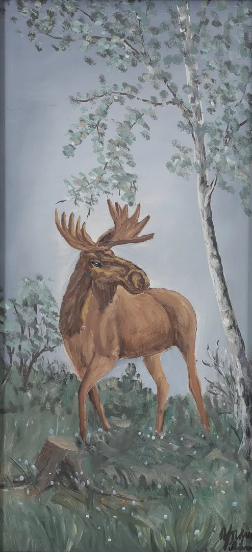 YNGVE JOHANSSON. Älg, olja på pannå, signerad.