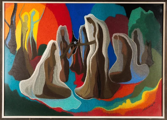 IVAR RÖNNBERG. Pastell på textil, " Graiai. de gamla.", Sigernad och daterad 1974.