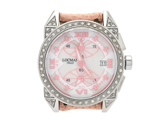 LOCMAN, Italy, Cavallo Pazzo, Serie nr. 02748, Ref nr. 161, kronograf, damur, 39 mm, quartz, mineralglas, datum, pärlemorurtavla, briljanskrans (40 st. W/VS-SI, ca 0,30 ctv), briljanter på boetten (24 st. W/VS-SI, ca 0,45 ctv), läderband, viklås, cert, mars 2007, etui.