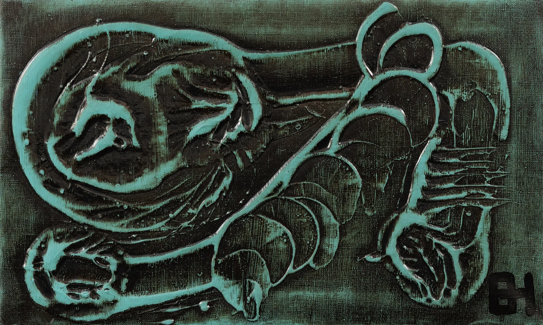 ERIC HANSEN (FÖDD 1930). "Grön romans", olja på duk, signerad. — Paintings — Garpenhus Auktioner