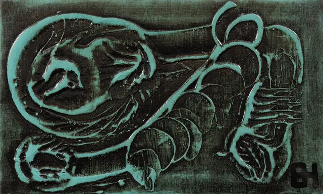 ERIC HANSEN (FÖDD 1930). "Grön romans", olja på duk, signerad.