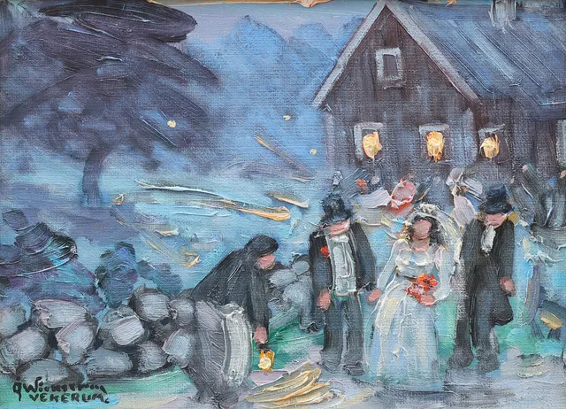ÅKE WICKSTRÖM. Bröllopsfest, olja på duk, signerad.