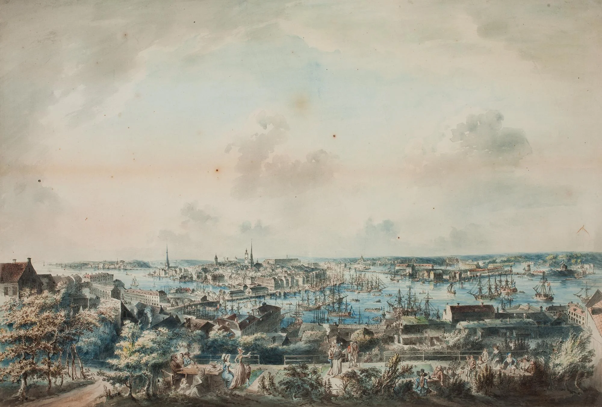 Johan Fredrik Martin, "Utsigt af Stockholm, tagen från Mose backe (en höjd å Södermalm)". — Bukowskis