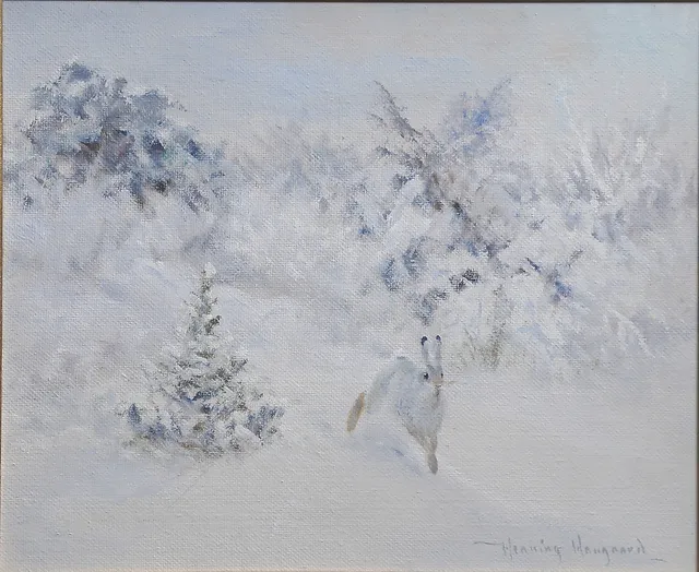 HENNING HOUGAARD. Vinterhare. Olja på pannå, signerad.