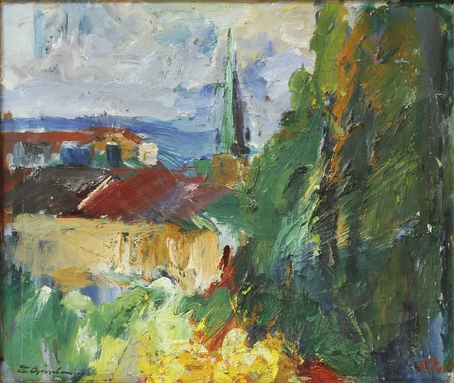 EVALD BJÖRNBERG. Stadsvy. Olja på duk, signerad och daterad 1935.