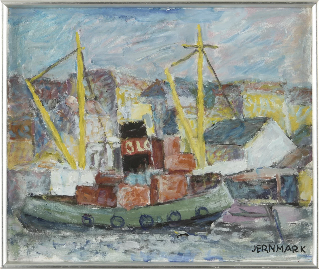 SIGGE JERNMARK. "Bogserbåt kustens varv". Olja på duk. Signerad. — Paintings — Göteborgs Auktionsverk