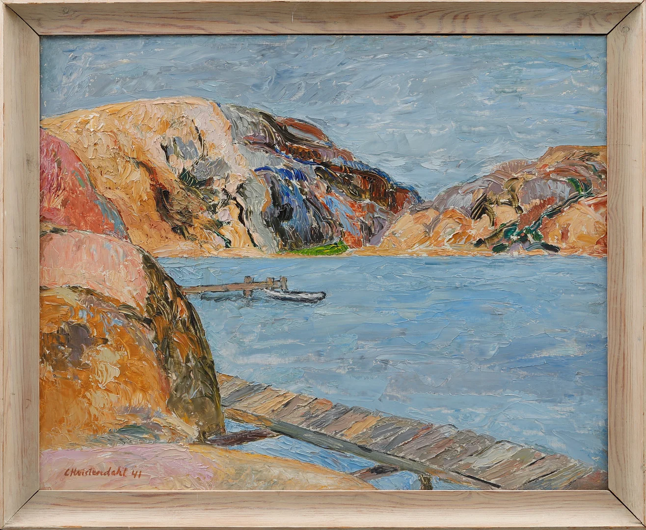 CARSTEN HVISTENDAHL. "Landskap, Bohuslän". Olja på pannå, signerad och daterad 41. — Paintings — Göteborgs Auktionsverk