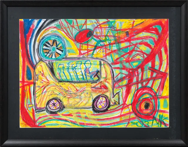 MAURITZ KARSTRÖM. "The Bus". Akvarell och pastell, signerad.