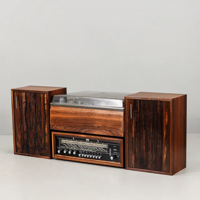 TANDBERG Stereo, Receiver Sølvsuper SS10, Högtalare Hi-Fi System 113/106-11, Rullbandspelare Series 1600 X, omkring 1970.