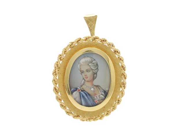 BROSCH, HÄNGE, 18K, guld, damporträtt, 3 cm *3,5 c vikt 9,0 g