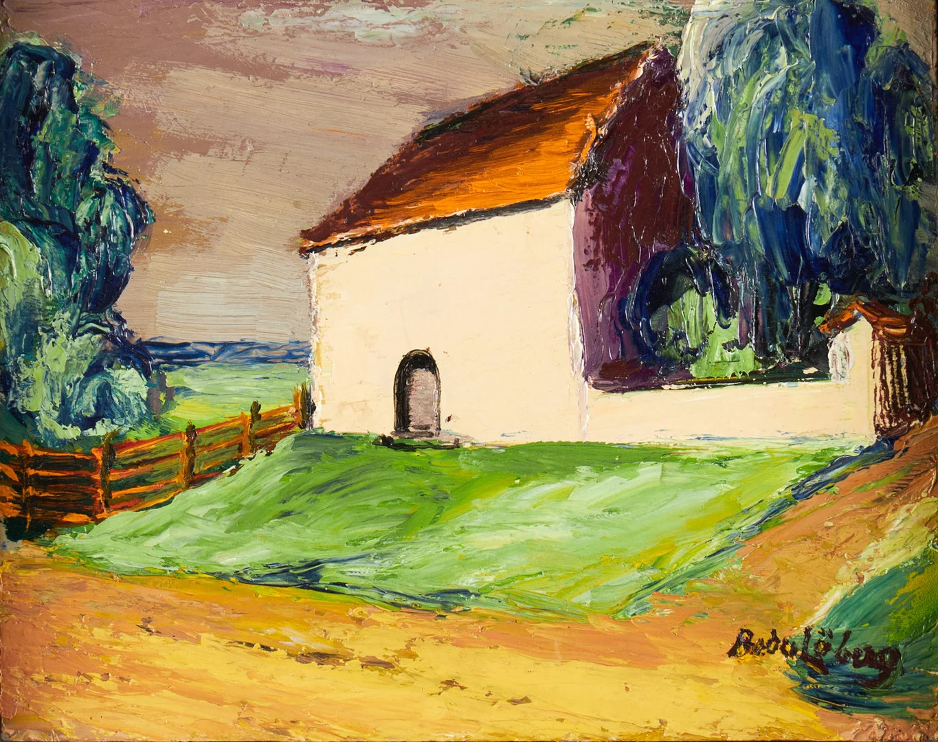 BEDA LÖBERG (Hjo, 1895-1974), Det vita stenhuset, signerad och daterad a tergo Beda Löberg 1939, olja på pannå. — Paintings — Crafoord Auktioner Stockholm