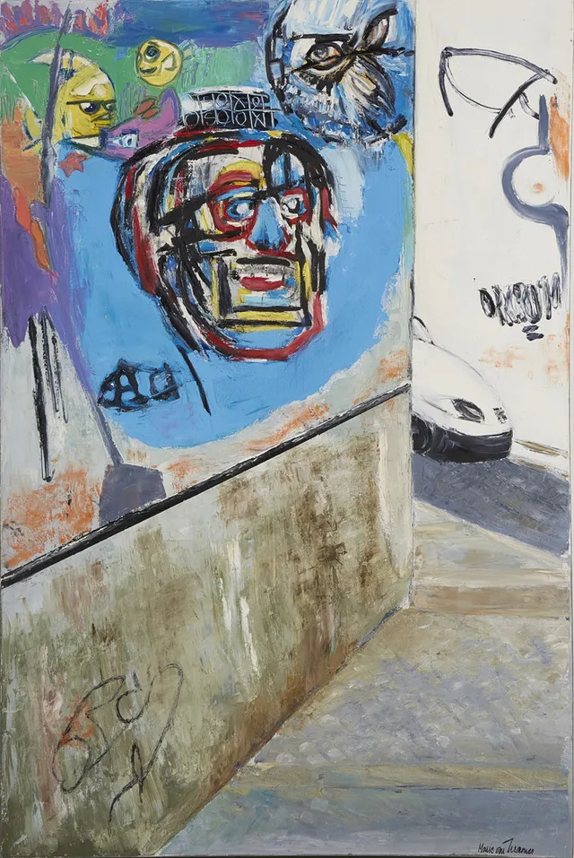 MARIE VON KRAEMER (FÖDD 1947). "GRAFFITI CORNER", olja på duk, signerad.