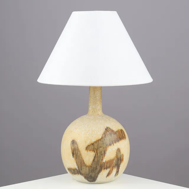 EIGIL HINRICHSEN (1921-99). Spherical table lamp made of glazed stoneware with abstract patterns, own studio, Denmark, 1950/60s.