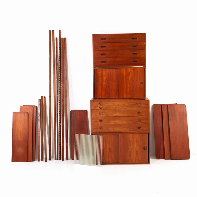 REOLSYSTEM, teak, delvis frostade glas, 1960-tal.