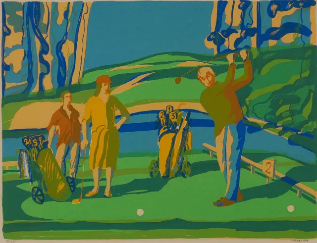 IVAR MORSING. Golfspelare, färglitografi, signerad I Morsing.