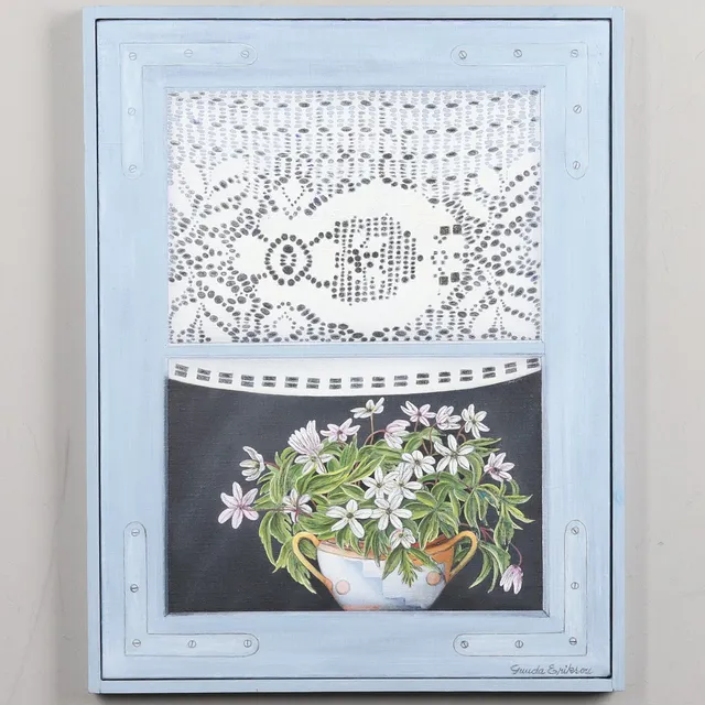 GUNDA ERIKSON. OLJA PÅ DUK, "Fönsterblommor", signerad.