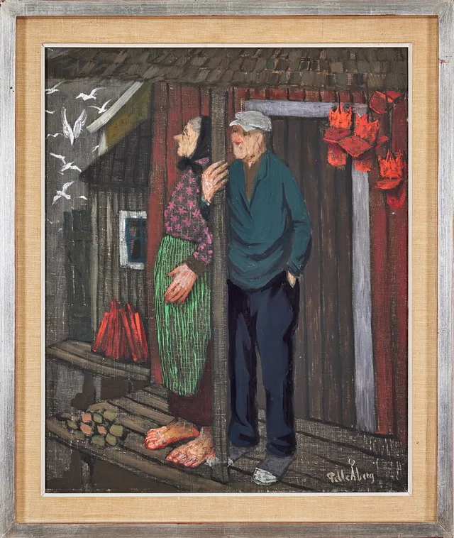 PELLE ÅBERG. Par på farstutrappa.