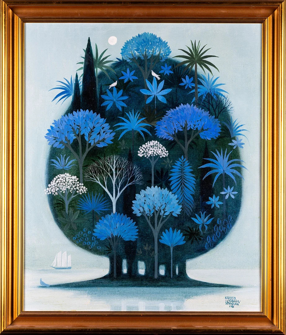 KERSTIN LUNDBERG STENMAN. Olja på duk, "Livsträd", Signerad, 1981. — Paintings — Norrlands Auktionsverk