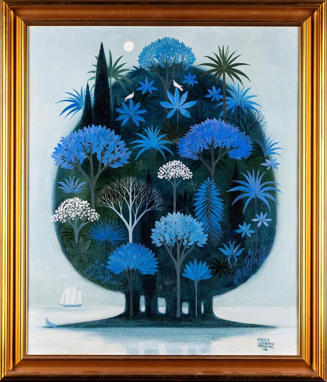 KERSTIN LUNDBERG STENMAN. Olja på duk, "Livsträd", Signerad, 1981.