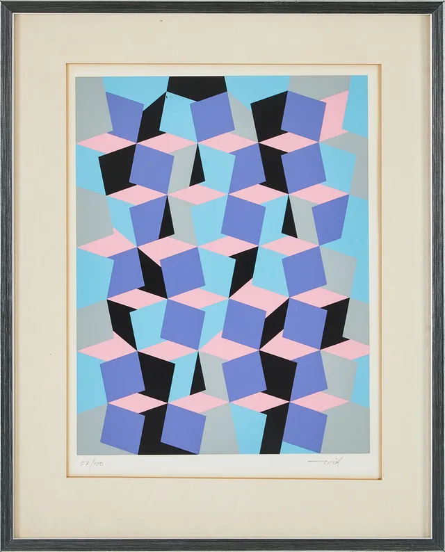 WILHELM WIK (1897-1987). Komposition, serigrafi, signerad, 57/100.