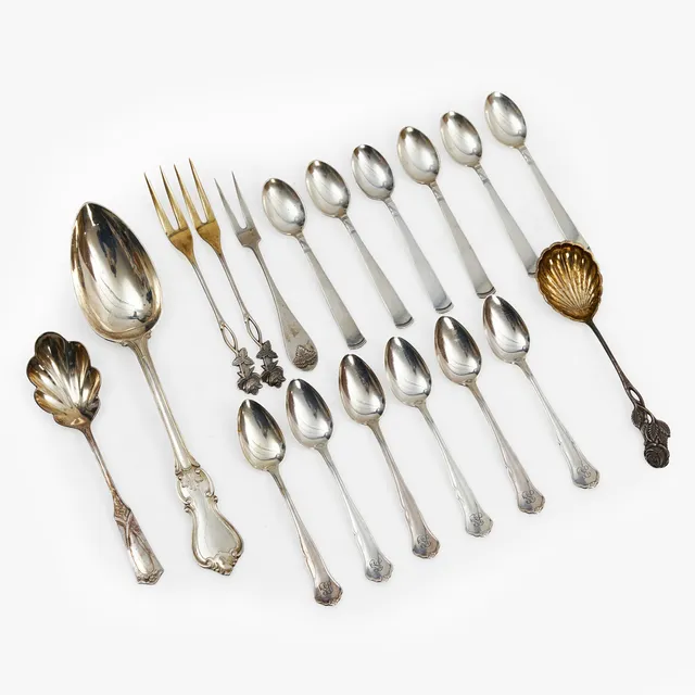 BESTICK, silver, 18 delar, bland annat "Rosenholm", GAB.