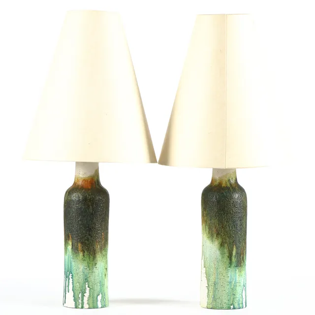 Marcello Fantoni. Pair of table lamps in glazed stoneware. 2nd half of the 20th century. (2)