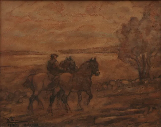 ACKE ÅSLUND. TECKNING, krita, hästmotiv, signerad, daterad 1940.
