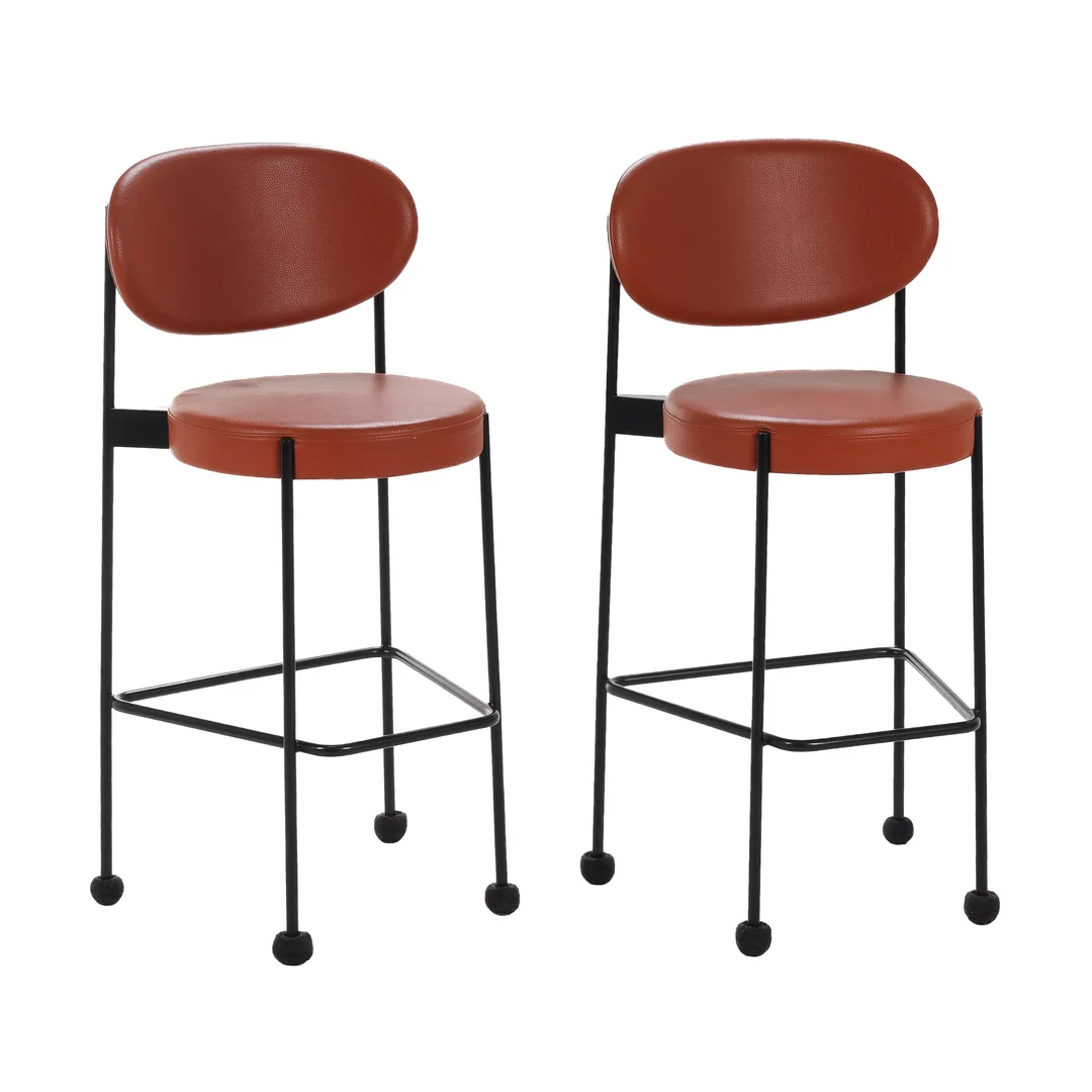 Verner Panton: Pair of 'Verpan' barstools with leather. (2) — Furniture/Chairs — Lauritz
