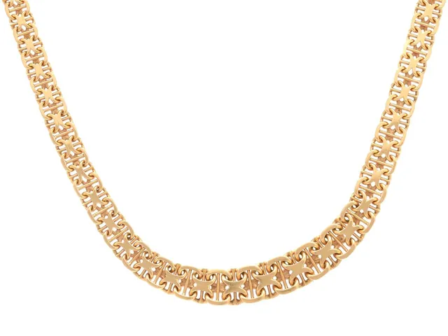 COLLIER, 18K guld, doserad xlänk med stav, Nils-Olofs Guldsmedja N G Bergqvist, Stockholm 1965, bredd 8,5-5,0 mm, längd 43 cm, vikt 25,5 g.
