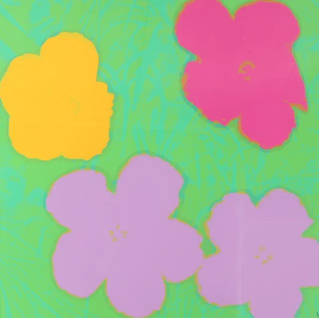 ANDY WARHOL (1928-87). EFTER. Indrammet serigrafi i farver 'Flowers' efter originalen fra 1964, stemplet på bagsiden 'fill in your own signature samt Sunday B Morning'.
