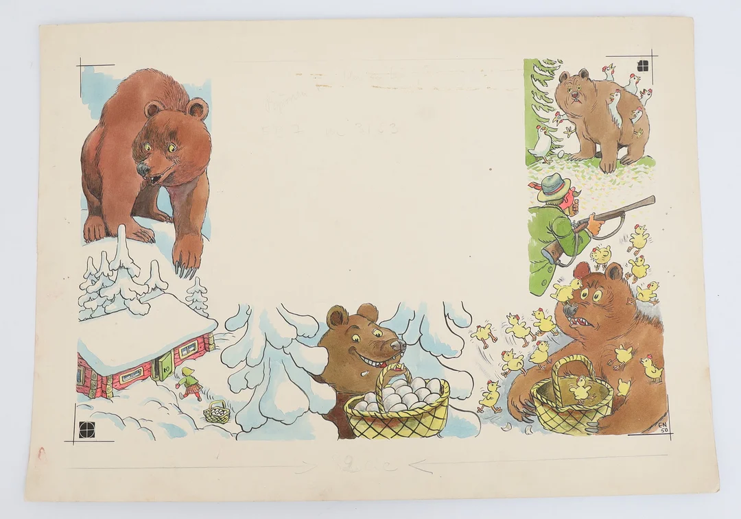 EINAR NORELIUS. Motiv med björn, blandteknik, monogramsignerad och daterad 50. — Paintings — Falun Auktionsbyrå