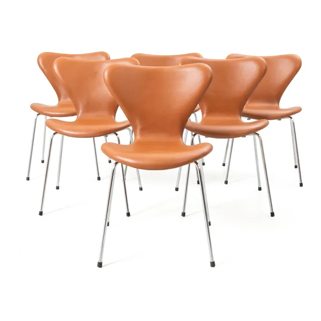 Arne Jacobsen, stolar, 6 st, "Sjuan", Fritz Hansen, Danmark.