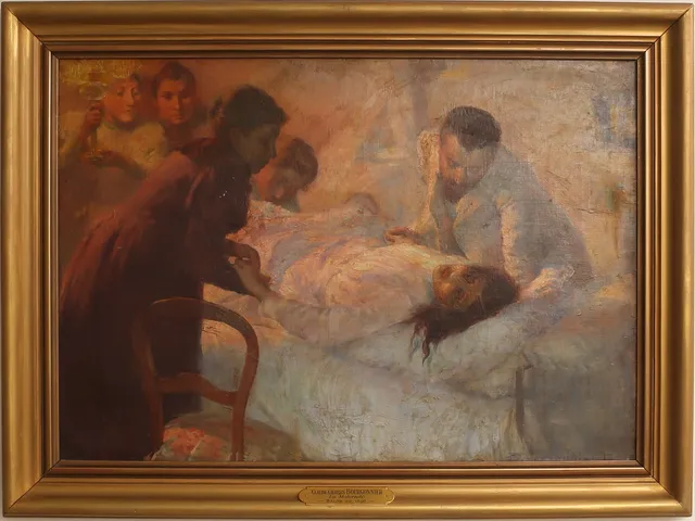 CLAUDE CHARLES BOURGONNIER. Olja på duk, "La Maternité", 1800-tal, signerad.