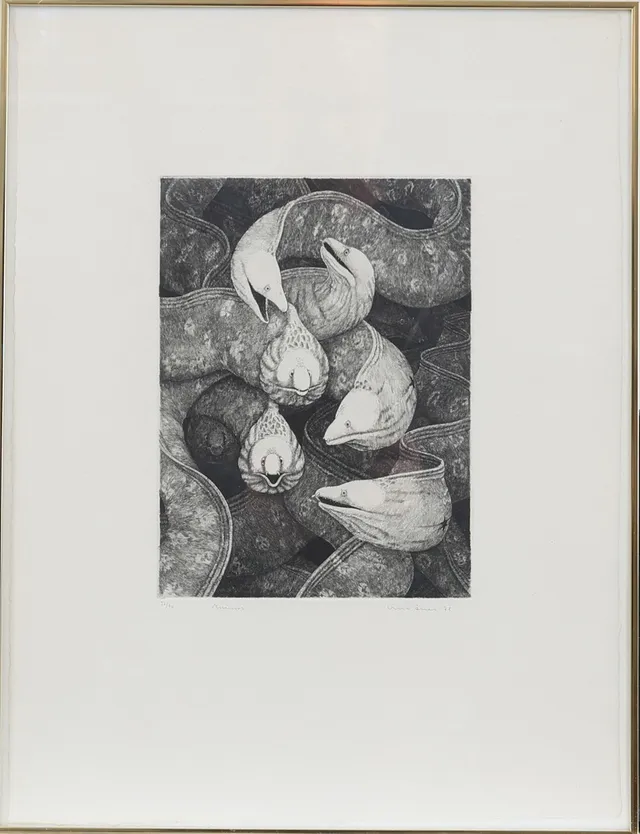 ULLA FRIES. (1946-2025) " Murenor " Etsning, numrerad 37/90, signerad samt daterad -78.